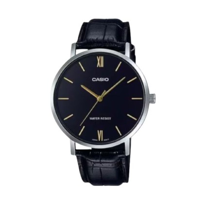 Casio General MTP-VT01L-1B Black Leather Band Men Watch